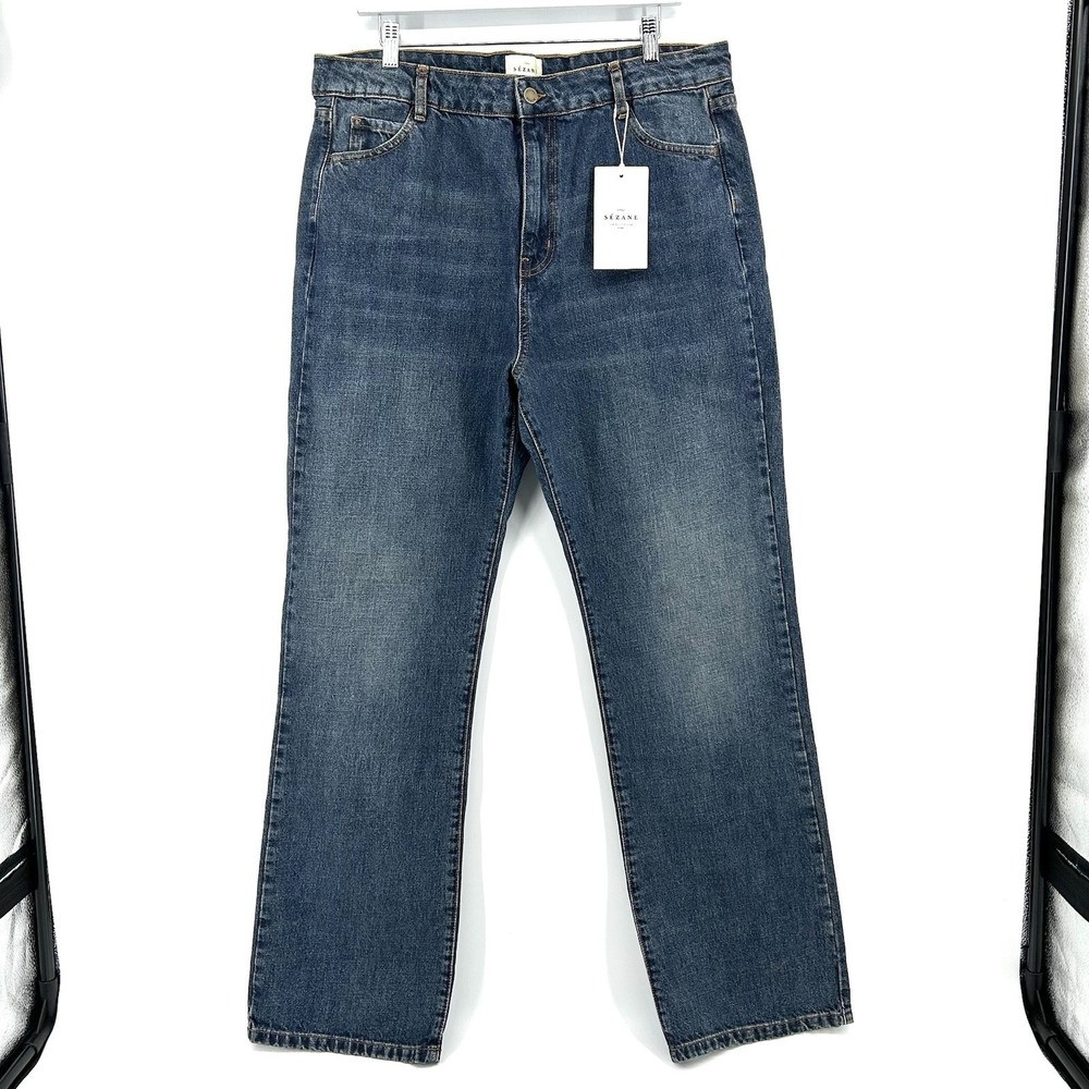 Sezane‎ Womens Sergio Jeans US 14 EU 46 Straight Leg Long High Rise Blue Denim
